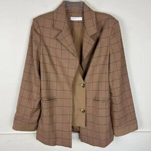 Blancore Layered Panel Camel Brown Plaid Cashmere Blend Blazer M